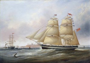 玛丽-安 "号船的双人肖像，描绘的是泰恩河（或英格兰提尼亚河）河口。布面油画 作者 未知艺术家