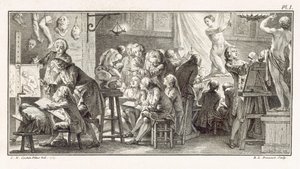 绘画课，M. de Lande 的《科学词典》中的插图，c.1770（石版画） 作者 不明
