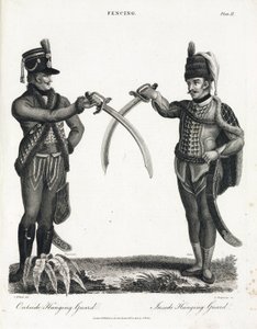 Escrime: garde ouverte en supination et garde fermee en supination, executees par des officiers suisse et prussien 作者 不明