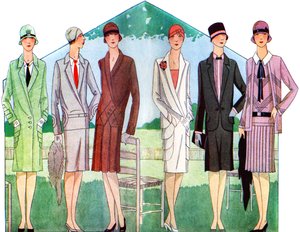 时尚：1928 年春季的大衣和套装 作者 未知艺术家