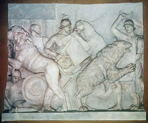 野兽与角斗士之间的搏斗，浮雕，托洛尼亚别墅，罗马 作者 未知艺术家