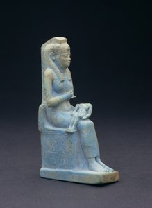 伊希斯雕像，坐在宝座上，将孩子荷鲁斯抱在腿上，埃及，第 26 王朝，公元前 664-525 年（玻璃蓝色彩陶） 作者 不明