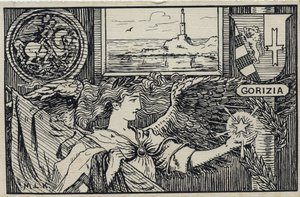 第一次世界大战（1914-1918 年）：戈里齐亚加入意大利的意大利爱国明信片 作者 未知艺术家