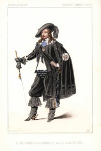 法国演员 Louis Lacressonniere 在大仲马的作品 Les Mousquetaires 中饰演查理一世国王，Ambigu Comique 剧院 作者 未知艺术家