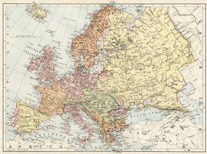 19 世纪 70 年代的欧洲地理地图。19 世纪彩色石版画 作者 未知艺术家