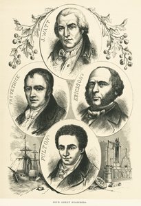 Great Engineers And Inventors: James Watt, John Ericsson, Robert Fulton, Richard Trevithick, , c.1880 (b/w photo) 作者 不明