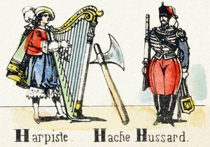 H - Harpiste Hache Hussard - 字母表 - 儿童娱乐 - Imageepnal，流行 serie c.1890（插图） 作者 不明