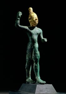 青铜时代（公元前 1350-1250 年）叙利亚的风暴神巴尔的偶像（青铜和黄金） 作者 不明