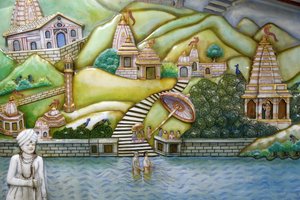 贾拉拉姆-普拉斯纳印度教寺庙，莱斯特。描绘Jalarambapa生活的艺术品。英国 作者 不明