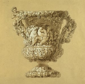 大壶酒。 Charles Nicolas Odiot (Charles-Nicolas Odiot (1789-1868)) 的棕褐色水彩画，大约 1834 年。 作者 不明