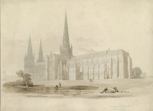 利奇菲尔德大教堂（Lichfield Cathedral）-东南视图：绘画和绘画，[[第19分] 作者 不明