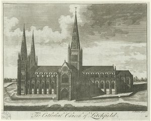 利奇菲尔德大教堂（Lichfield Cathedral）-南视图：版画，[[18分] 作者 不明