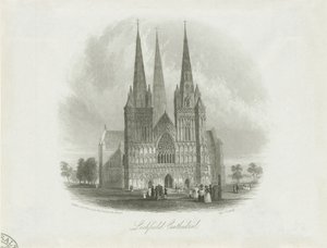 利奇菲尔德大教堂（Lichfield Cathedral）-西前：钢版画，未加工[c 1842] 作者 不明