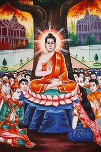 佛陀的生活每天晚上为人们授课，柬埔寨暹粒。 作者 不明