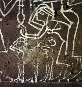 卢克索底比斯：Deir el Medineh，工匠墓穴，一个墓穴的细节 十九世纪。