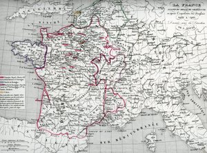 国王查理七世时期以及 1422 年至 1461 年英国人被驱逐后的法国地图（国王查理七世时期的法国地图），选自 Houze 的 "Atlas Universel" 插图 作者 未知艺术家