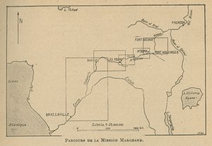 显示 1898 年马尔尚使命路线的地图（石版画） 作者 不明