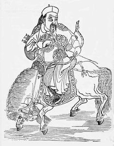 马背上的蒙古弓箭手（雕刻）。 作者 不明