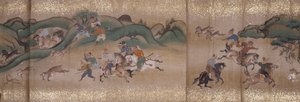 狩猎猴子（墨水、颜色、纸张） 作者 未知艺术家