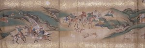 狩猎猴子（墨水、颜色、纸张） 作者 未知艺术家