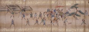 猴子狩猎（水墨、色彩、纸张） 作者 未知艺术家