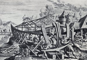 诺亚建造方舟（线刻版画） 作者 未知艺术家