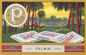 P: Palmin - 字母表 Palmin。H. Schlinck & Cie, Hamburg, n.d.出版的彩色石版画系列。Palmin feinstes Cocosfett的广告。尺寸：7 x 11 cm 作者 未知艺术家