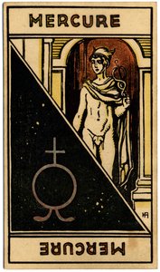 超自然现象。 占星术。 水星（行星）。 占星卡来自：Le Tarot Astrologique（占星塔罗牌），作者：Georges Muchery，法国 作者 未知艺术家