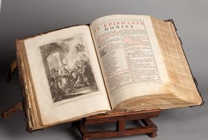 教区博物馆。 拉丁文弥撒。 来自 Joachim Ballester 的版画。 纸和皮革。 18世纪。 作者 不明