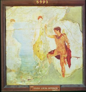 珀尔修斯（Perseus）从庞贝的五个骷髅屋中解放出仙女座，装饰风格为第四种，约公元30年（壁画） 作者 不明