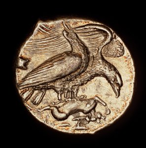 公元前 410 年左右的稀有古希腊德拉克马银币，Arigentum，雄鹰与野兔（照片） 作者 未知艺术家