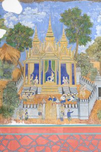 柬埔寨金边皇宫建筑群墙壁上的 Reamker 壁画（照片） 作者 未知艺术家