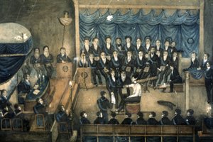 约 1820 年，在一间小屋接待一名石匠（水彩画） 作者 未知艺术家