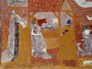 罗马式艺术法国普瓦图-夏朗德省维埃纳市 Sainte Catherine de Jouhet 葬礼教堂壁画。自然。摄影 作者 未知艺术家