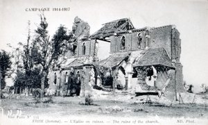 1914-1918 年法国索姆河弗里斯村的教堂遗址（明信片） 作者 未知艺术家