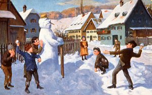 雪人和玩耍的孩子们，约 1910 年（明信片） 作者 未知艺术家
