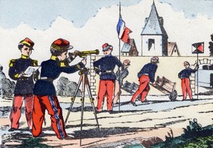 潜行者。在 "儿童军事字母 "中的雕刻。大约在1890年，对Pont-a-Mousson的想象。20页。尺寸：28.5x21cm 作者 不明