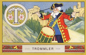 T: 特罗姆勒--字母帕明。H. Schlinck & Cie, Hamburg, n.d.出版的彩色石版画系列。Palmin feinstes Cocosfett的广告。尺寸：7 x 11 cm 作者 未知艺术家
