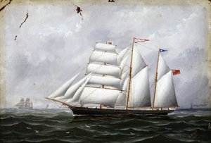 扬帆起航的小船 "Ocean Swell"。纸板油画 作者 未知艺术家