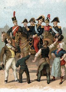 国王查理十世（1757-1836 年）1824 年进入巴黎时感叹 "法国没有任何变化"。19 世纪（彩色石版画） 作者 未知艺术家
