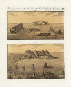1782 年直布罗陀英军的浮动炮台。法国工程师阿贡设计的一艘两层 210 门火炮的驳船和另一艘单层驳船，用于轰炸城市。直布罗陀的英国海军浮动炮台 作者 未知艺术家