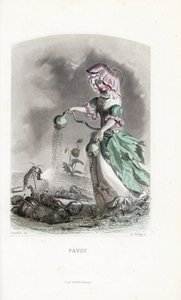 罂粟费将鸦片豆荚洒在蜗牛和蝗虫的毒品上--夏尔-杰弗里（1819-1882 年）的《花露水》，根据让-伊尼亚斯-伊西多尔-杰勒德（1803-1847 年）为《动漫花朵》绘制的插图改编。 作者 未知艺术家