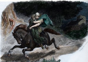 日耳曼 Cherusci 部落的军阀 Arminius（Armenius）（公元前 18 年至公元 21 年）绑架 Thusnelda（日耳曼 Cherusci 部落酋长 Arminius（Hermann）和他的妻子 Thusnelda），Johannes Scherr 1880 年《日耳曼尼亚》中的雕刻 私人收藏 作者 未知艺术家