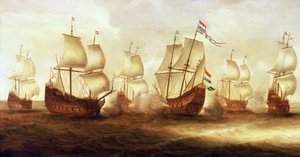 三十年战争（1618-1648 年）：1641 年，海军上将维特-德-威特（Witte de With，1599 -1658 年）与敦刻尔克的船只在荷兰尼乌波尔特（Nieuwpoort）附近的行动 作者 未知艺术家