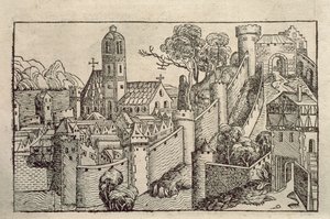 从 H. Schedel 题为“Liber Chronicarum”的版画书中看到的亚历山大古城景观 作者 未知艺术家