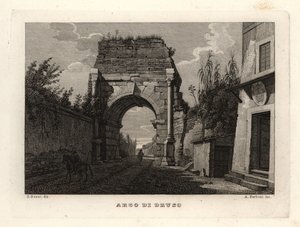 德鲁苏斯拱门景观，罗马Arco di Druso。 作者 不明
