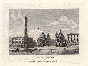 从罗马赫利奥波利斯 (Heliopolis) 可欣赏到人民广场 (Place du Peuple) 的人民广场 (Piazza del Popolo) 和拉美西斯二世 (Rameses II) 的埃及方尖碑 作者 不明