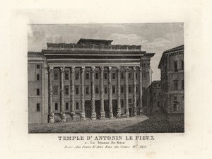 View of the Temple of Hadrian, Templum Divus Hadrianus, with 11 columns dedicated by his adoptive son Antoninus Pius, Temple d