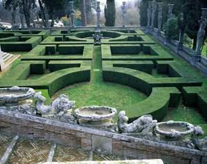 由 Giacomo del Duca（c.1520-1604）c.1584-6（照片）设计的赌场或“Palazzina”前的上层花园景观 作者 不明