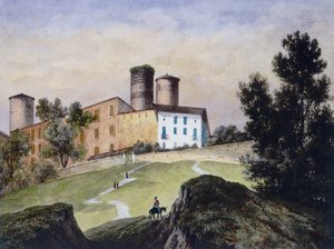Watercolor print by Francesco Gonin featuring the castle of Castiglione Falletto where it is kept 作者 不明